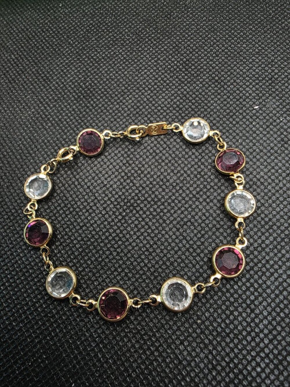 Vintage Swarovski Signed Swan Gold Tone Amethyst & Clear Crystal Bracelet